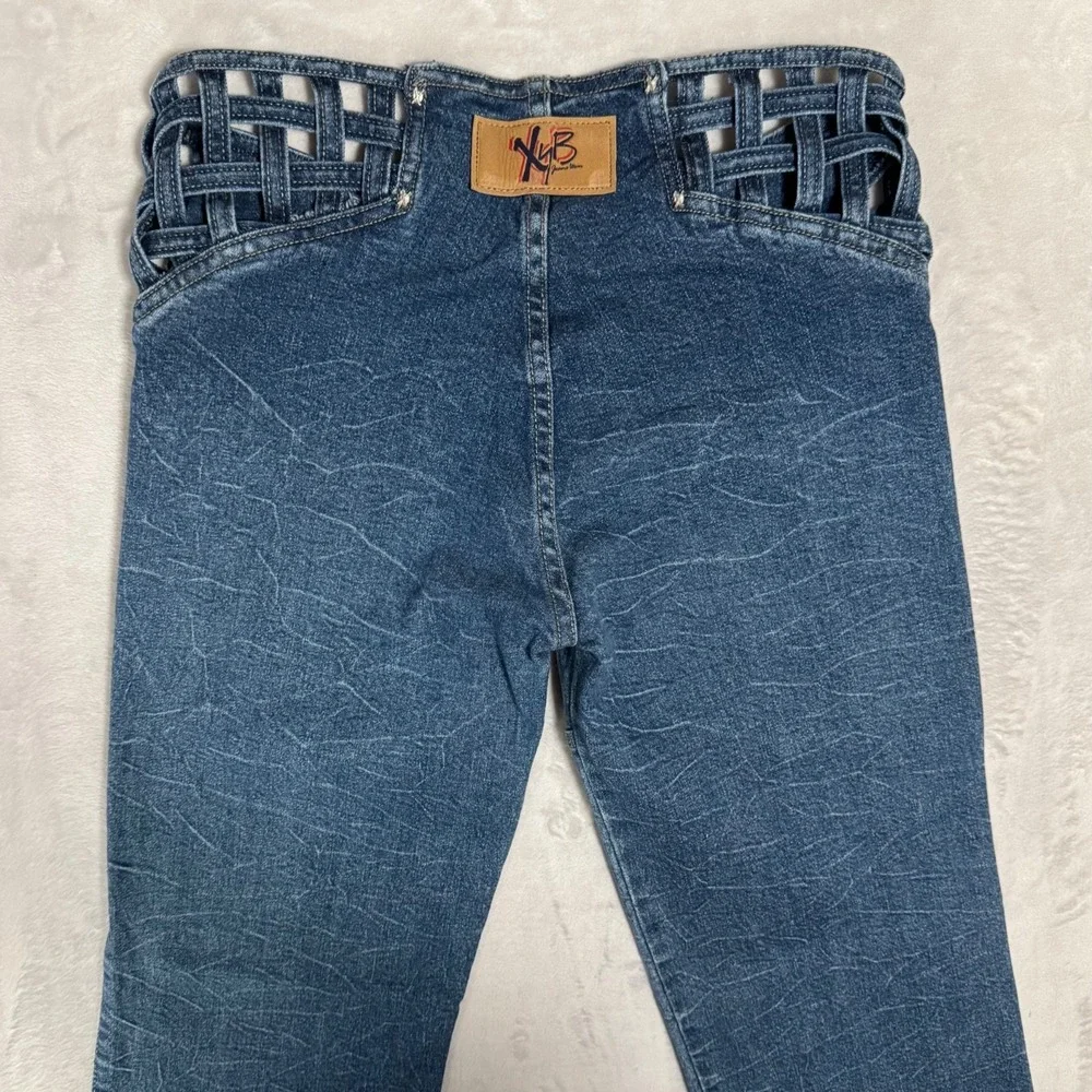 Y2K‎ 90s Cut Out Caged Waist Low Rise Jeans 4 2 Cuffed Convertible Rave Vintage